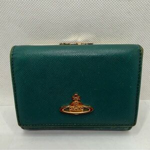 Vivienne Westwood Teal Leather Kisslock Compact Wallet with Gold Orb Charm